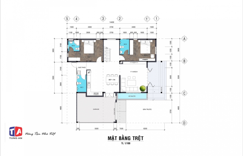 Thiết kế nhà 2 tầng mái lệch