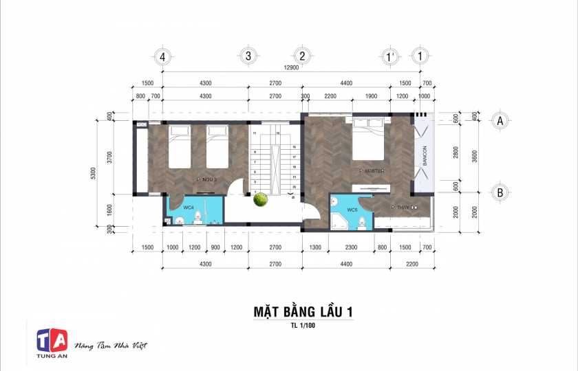 Thiết kế nhà 2 tầng mái lệch